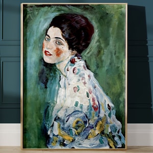 Gustav Klimt Wall Art Print, Green Wall Art, Vintage Portrait, Emerald Green Decor, Living Room, Eclectic Decor, Maximalist, Poster, Large