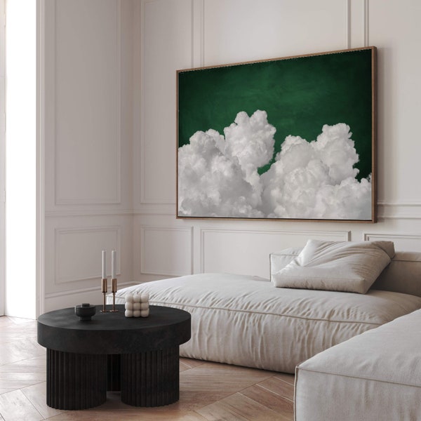 Emerald Green Cloud Canvas Wall Art Print, Floating Framed Art, Giclée, Large, Horizontal, Living Room Decor, Dreamy, Bedroom, Over the Bed