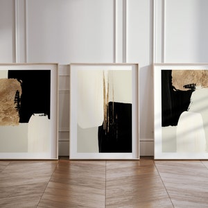 Black and Gold Wall Art · Set of 3 Prints · Beige Wall Art, Abstract Art, Minimalist Wall Art, Gallery Wall Set, Living Room Decor, Large