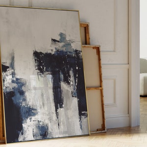Dunkelblaue abstrakte Wandkunst, minimalistische Wandkunst, dunkelblau, Wohnzimmer Wanddekor, abstrakte Malerei Poster, marineblau, gerahmte Leinwand Kunst