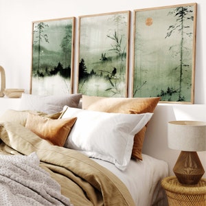 Sage green Japanese wall art prints, Japandi art