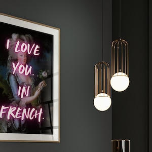 I Love You In French Marie Antoinette Print · Neon Sign Print · Pink Wall Art · Eclectic Print · Maximalist Decor Altered Art French Poster
