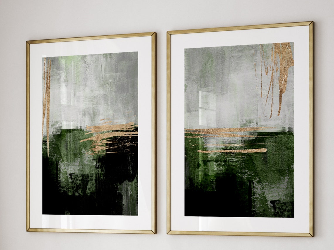 Green and Gold Abstract Art Prints Set of 2 Prints Emerald - Etsy