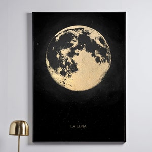 Impresión de luna · Arte de pared negro y dorado · Póster de luna · Arte de pared dorado · Decoración de brujas · Decoración gótica para el hogar, Arte de pared grande de Academia oscura A2 A1
