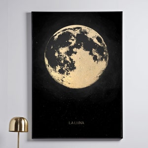 Moon Print · Black and Gold Wall Art · Moon Poster · Gold Wall Art · Witchy Decor · Gothic Home Decor, Dark Academia Large Wall Art A2 A1