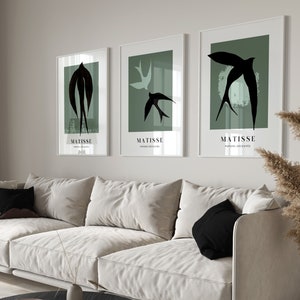 Matisse Juego de impresión de 3 arte mural · Birds Poster, Sage Green Wall Art, Large Wall Art, Gallery Wall Set, Living Room Decor, Bedroom, Henri