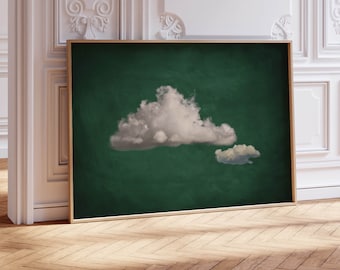 Moody Clouds Wall Art Print, Abstract Art, Emerald Green Minimalist Wall Art, Above Bed Decor, Large Living Room Decor, Horizontal Wall Art