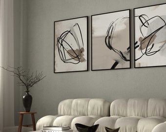 Neutral Wall Art Set of 3 Prints, Abstract Art, Painting, Black, Brown, Minimalist Wall Art, Living Room Decor, Poster, Japandi, Wabi Sabi