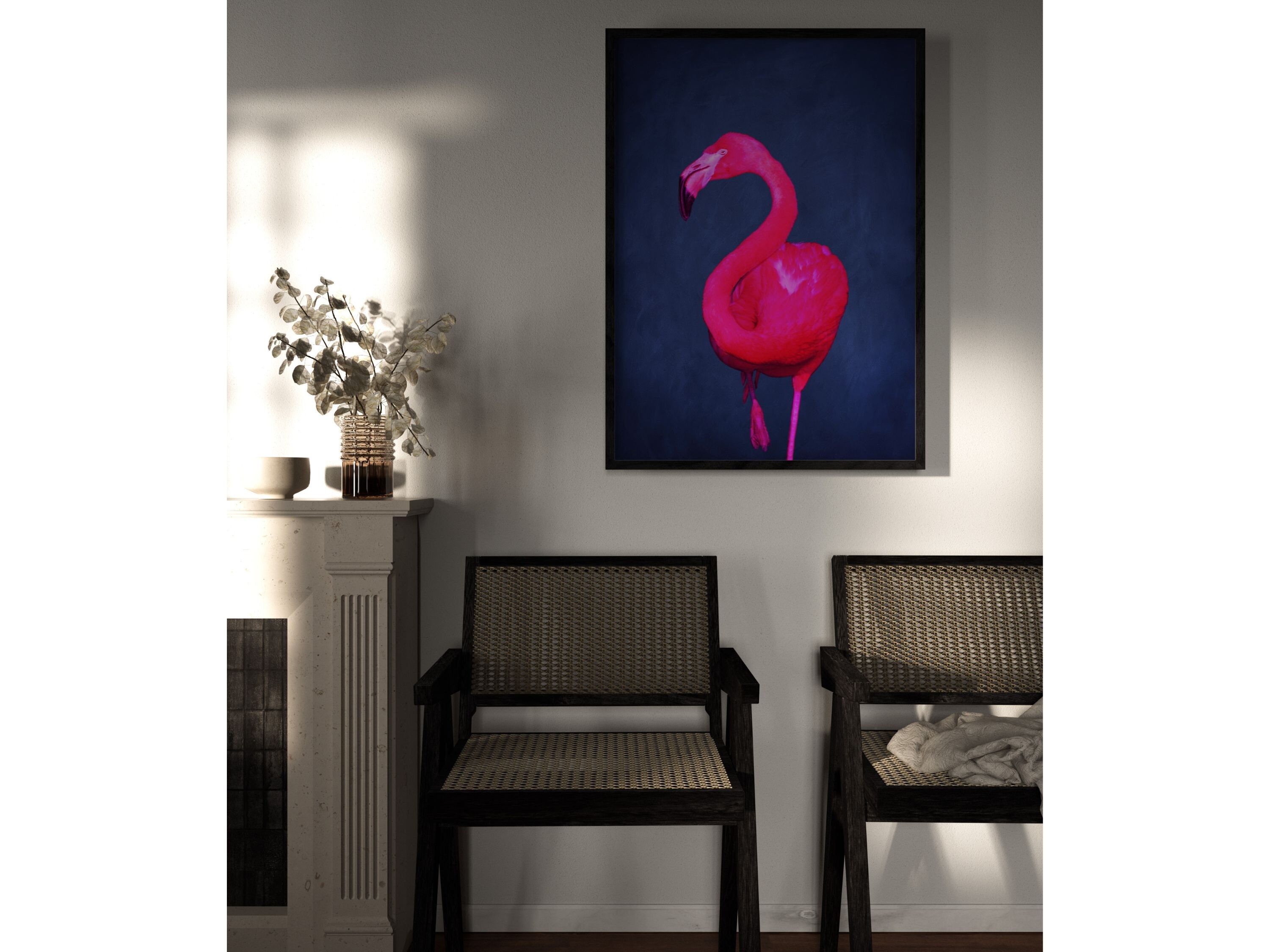 Indigo Bright Pink Flamingo Wall Art Print Neon Pink Flamingo Poster,  Maximalist Decor, Large Wall Art, Eclectic Decor, Living Room, Blue - Etsy