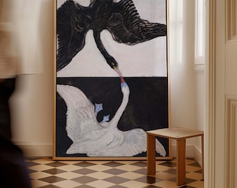 Hilma Af Klint Swans Canvas Wall Art, The Swan No 1, Large Living Room Decor, Monochrome Artwork, Eclectic Vintage Painting, Famous Art