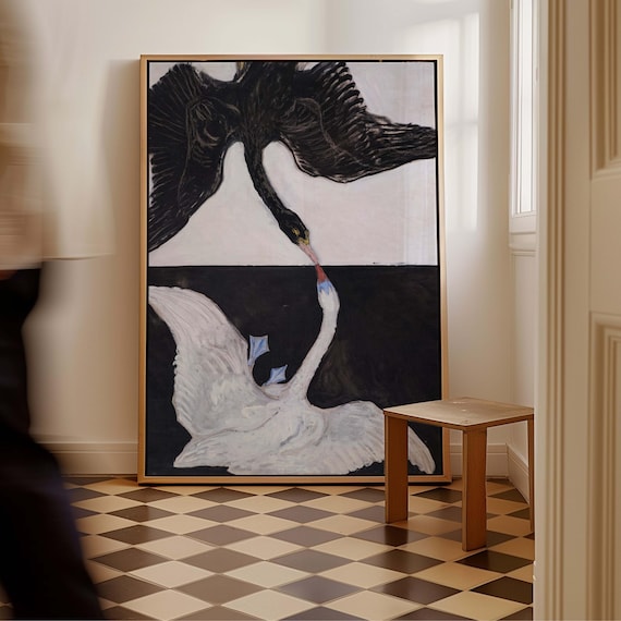 Hilma Af Klint Swans Canvas Wall Art, The Swan No 1, Large Living Room Decor, Monochrome Artwork, Eclectic Vintage Painting, Famous Art