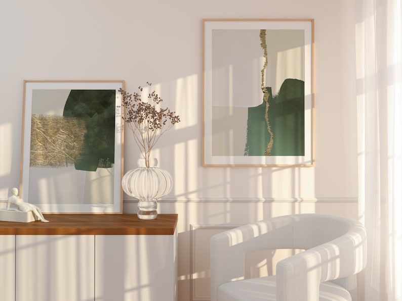 Sage Green and Gold Wall Art Set of 3 Prints Sage Green Etsy