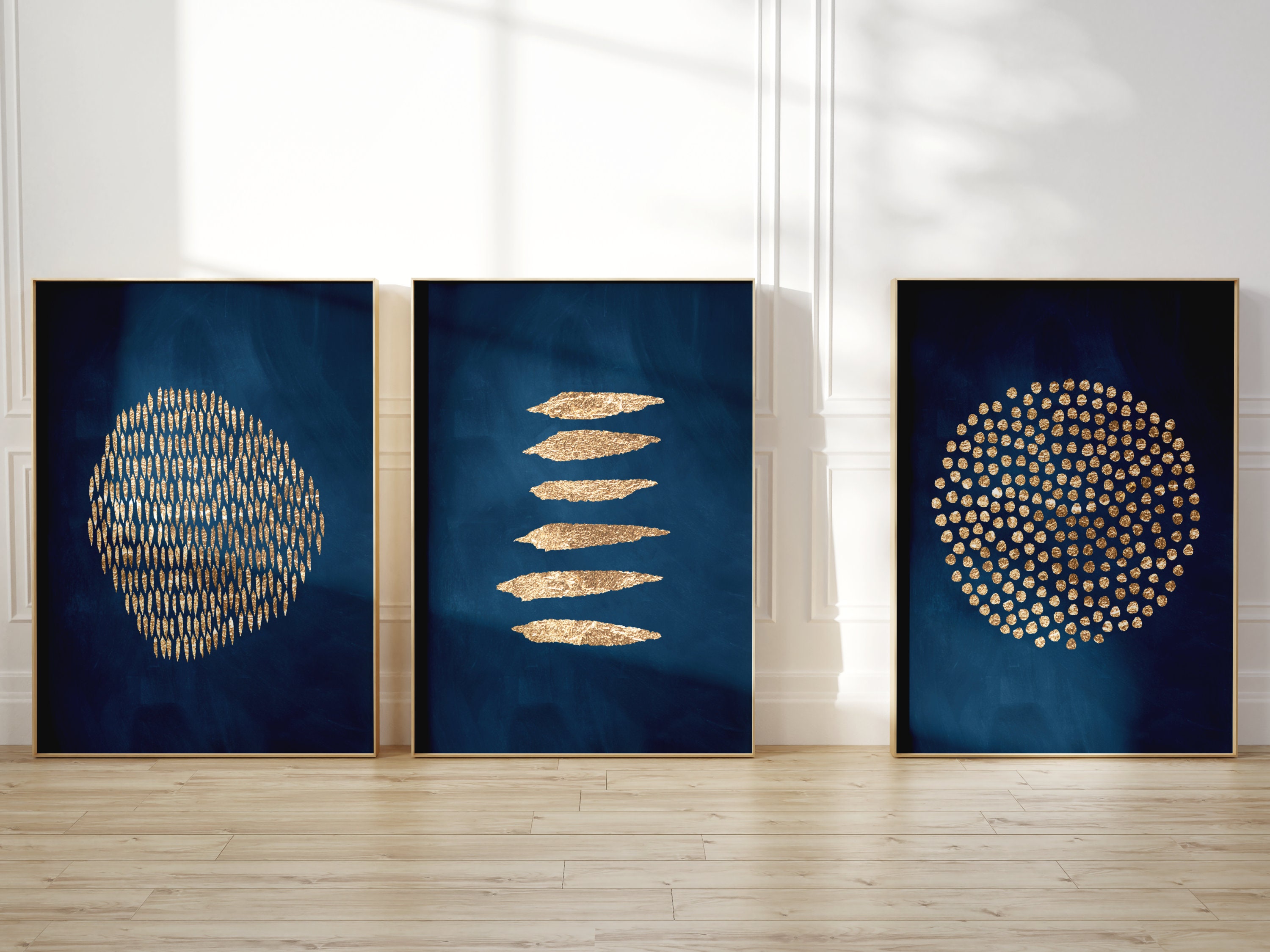 Navy Blue and Gold Wall Art Set of 3 Prints Abstract Art Dark Blue Wall Art  Gallery Wall Set, Minimalist Wall Art, Living Room Decor - Etsy