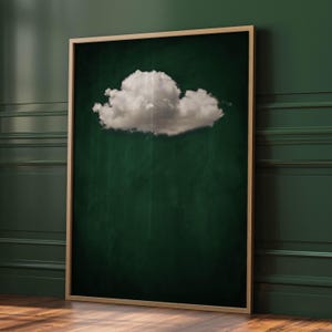 Smaragd grüne Wolke Wand Kunst Druck, schwermütige abstrakte Kunst, Minimalistisch, surrealer Himmel Kunstdruck, großes Wohnzimmer Dekor, gerahmte Leinwand Kunst