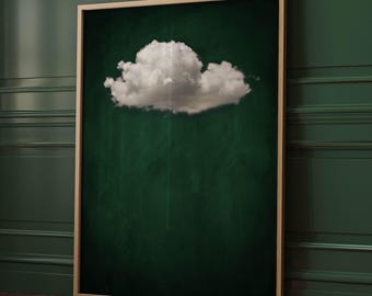 Emerald Green Cloud Wall Art Print, Moody Abstract Art, Minimalist, Surreal Sky Art Print, Large Living Room Decor, Framed Canvas Art