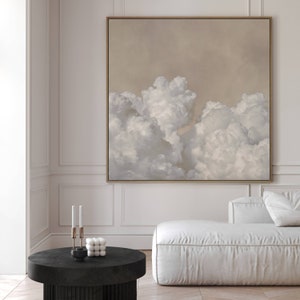 Neutral Quadrat Wolke Wand Kunst, Leinwand Druck, Beige, minimalistisch, große Wandkunst, Wohnzimmer Dekor, gerahmte Wandkunst, Schlafzimmer Wandkunst