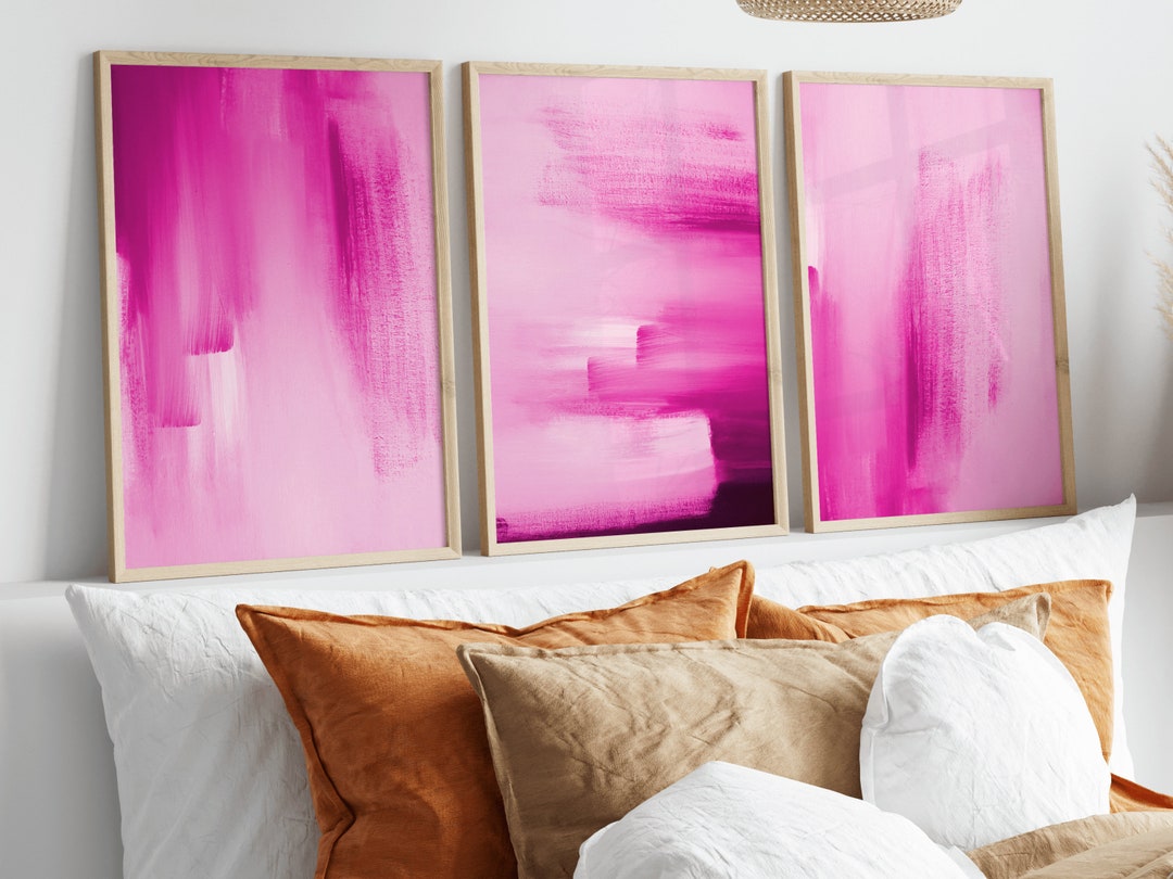 Hot Pink Abstract Set of 3 Prints · Abstract Art · Gallery Wall Set ...