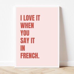 I Love You In French Art Print Pink and Red Wall Art Pop Art Gallery Wall Set Living Room Wall Decor Girlfriend Gift, Gift For Her image 3