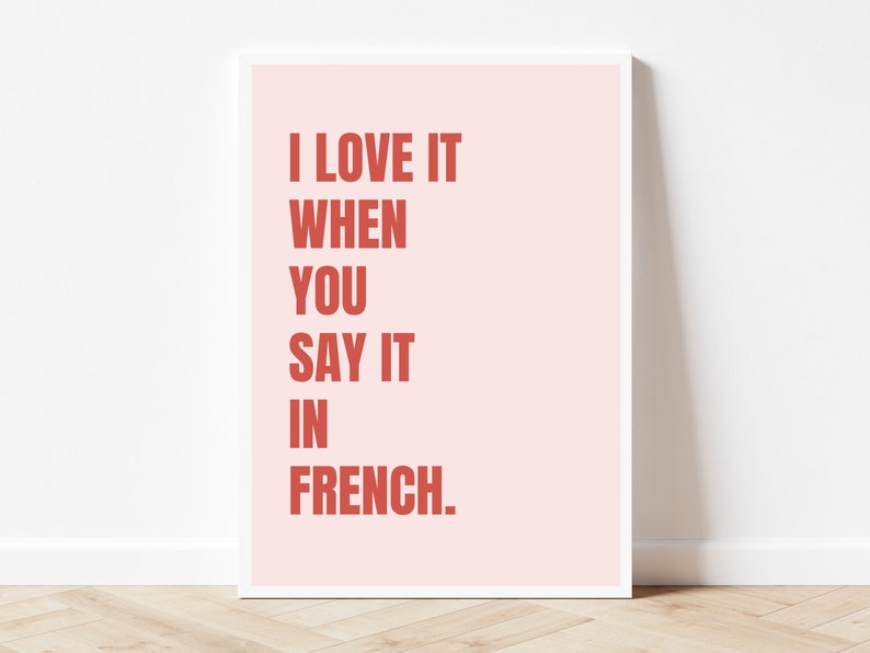 I Love You In French Art Print Pink and Red Wall Art Pop Art Gallery Wall Set Living Room Wall Decor Girlfriend Gift, Gift For Her image 3