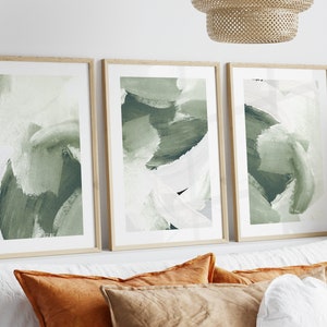 Sage Green Abstract Set of 3 Prints · Sage Green Wall Art · Abstract Art Painting · Gallery Wall Set, Minimalist Wall Art, Living Room Decor