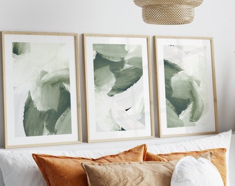 Sage Green Abstract Set of 3 Prints · Sage Green Wall Art · Abstract Art Painting · Gallery Wall Set, Minimalist Wall Art, Living Room Decor