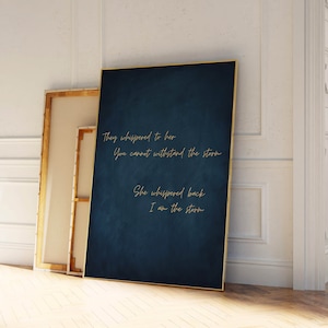 I am the Storm Wand Kunst Druck, Blau Gold Dekor, Feministische Wand Kunst, Dunkel Blau Dekor, Zitat Poster, Trendy Büro Wand Kunst, Geschenk für Sie