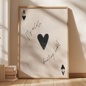 Ace of Hearts Wall Art Print, Póster de naipes, Mi corazón que late salvajemente, Lindo regalo de San Valentín, Regalo de novia novio, Regalo de parejas