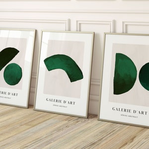 Green Mid Century Modern Wall Art, Set of 3 Prints, Emerald Green Decor, Abstract Art, Gallery Wall Set, Living Room Decor, Bedroom, Large