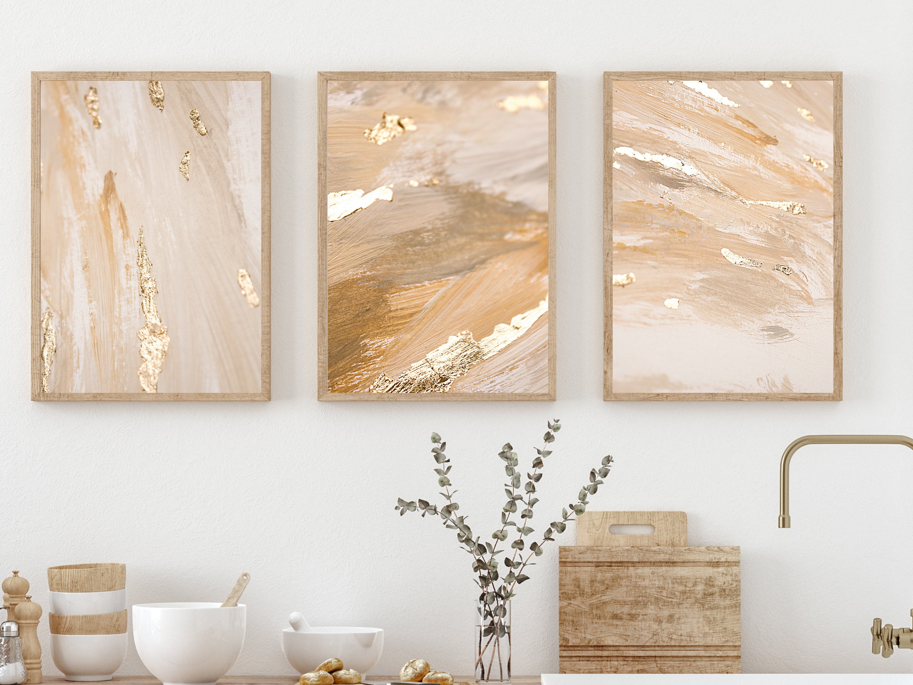 Neutral and Gold Prints Set of 3 DIGITAL DOWNLOAD Abstract Art Prints ...