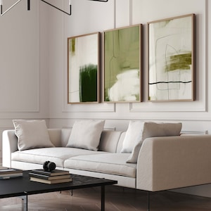 Emerald Green Line Drawing Set of 3 Prints · Abstract Art · Dark Green Wall Art · Gallery Wall Set · Nordic Scandinavian Decor · Living Room