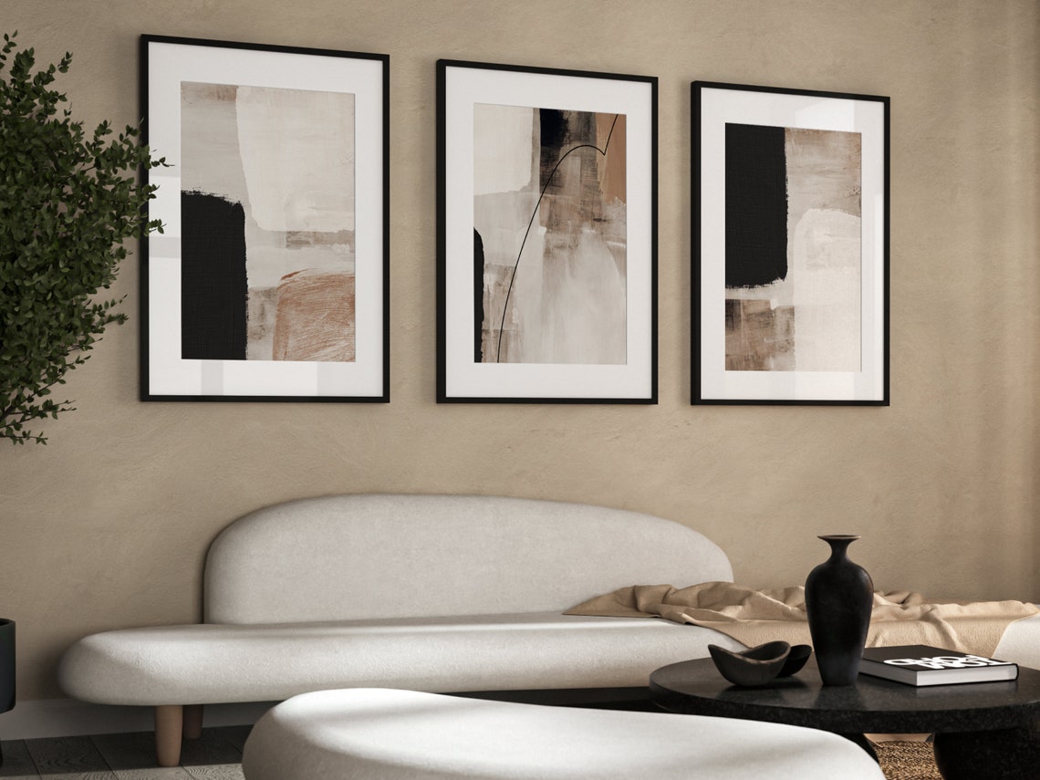 Set of 3 Prints Black Brown Abstract Art Living Room Decor - Etsy