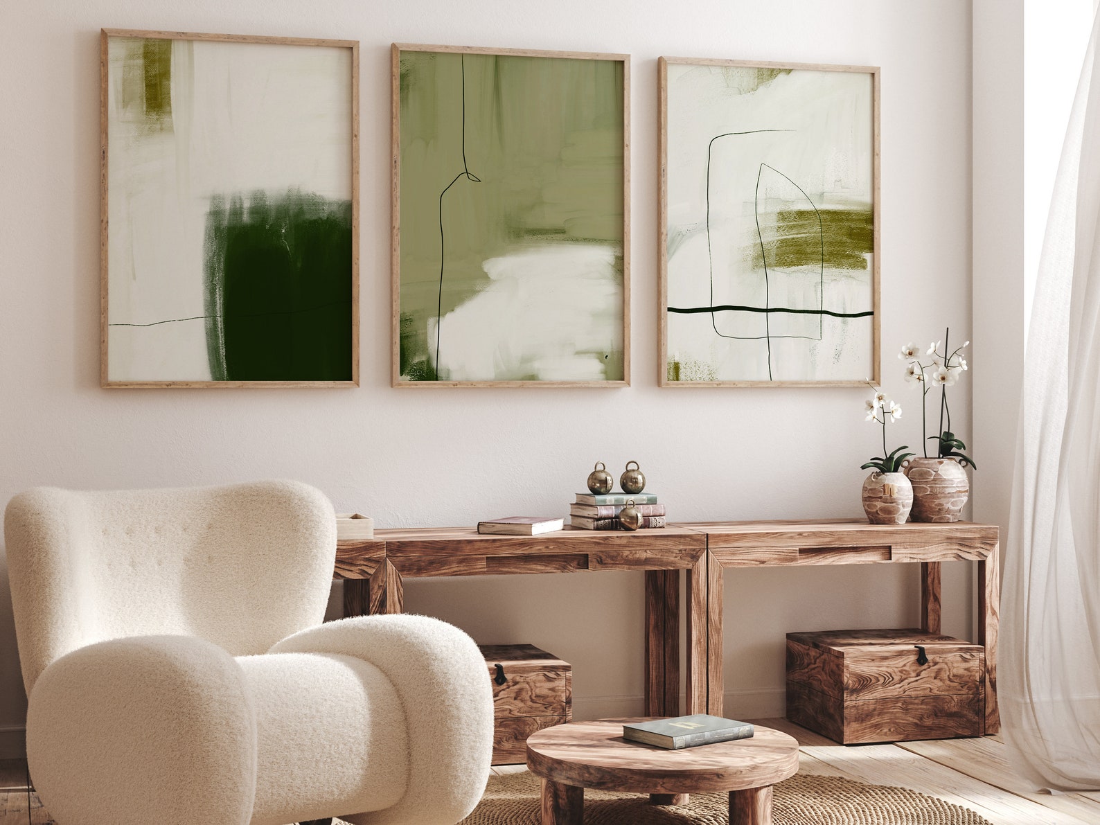Emerald Green Line Drawing Set of 3 Prints Abstract Art - Etsy