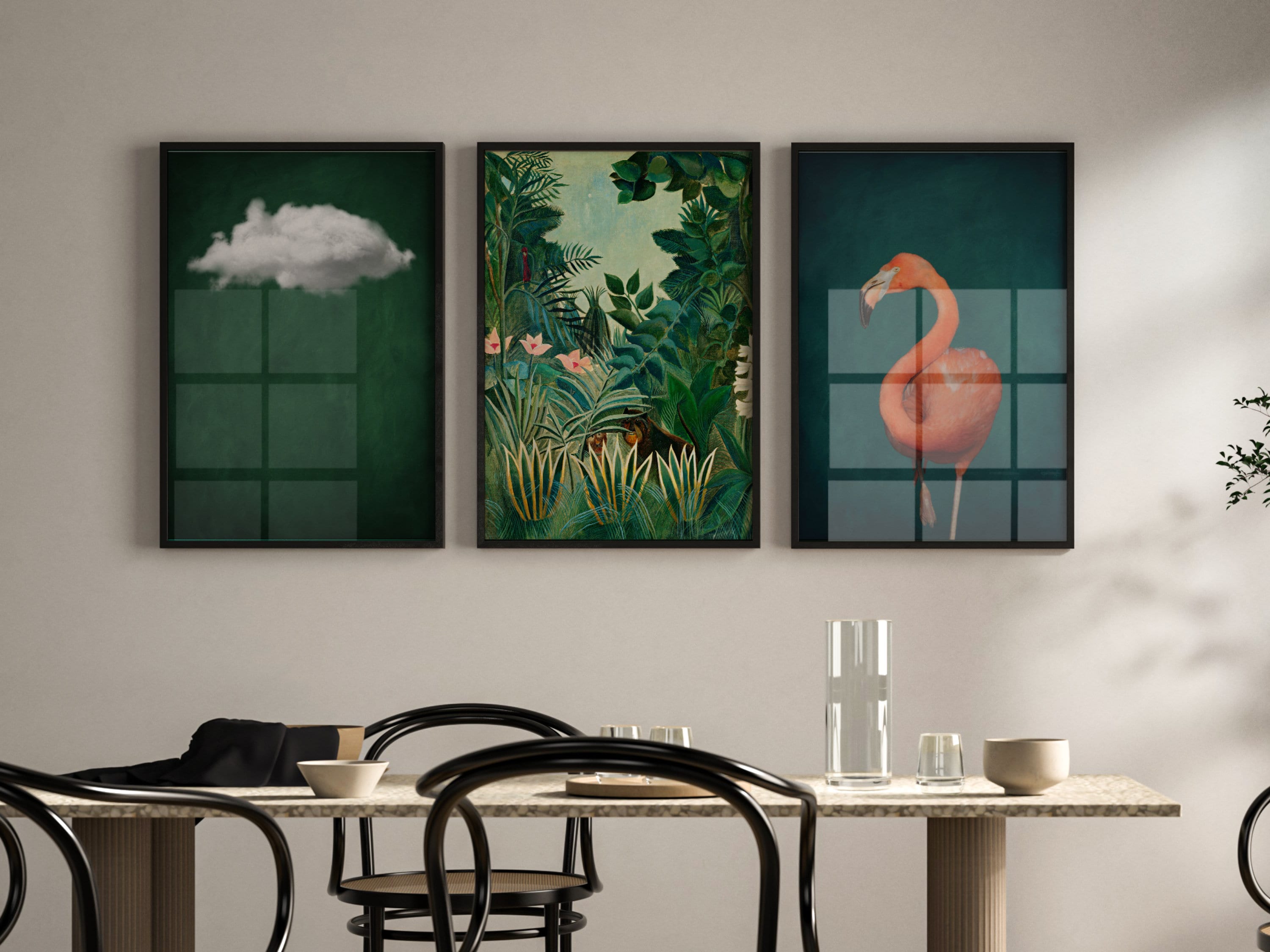 of Wall Etsy Cloud Maximalist Rousseau, Emerald Poster, Henri Jungle - Green, Art Prints, Print, Flamingo Green the Dark Gallery Set Equatorial 3