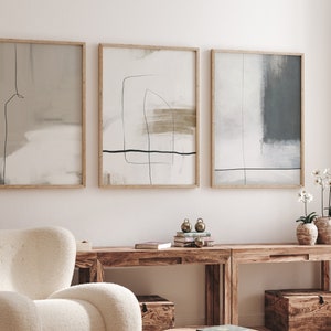 Conjunto de 3 impresiones beige, arte de pared minimalista, cartel de arte abstracto, arte de pared neutral, conjunto de pared de galería, decoración japonesa, decoración de pared de sala de estar