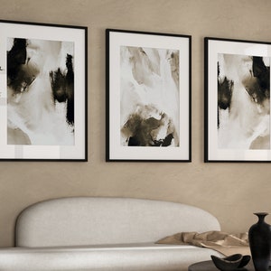 Braune Abstrakte Kunstdrucke · 3er Set Drucke, Galerie Wand Set, Japandi Decor, Wabi Sabi Wandkunst, Abstrakte Malerei, Wohnkultur, Wohnzimmer