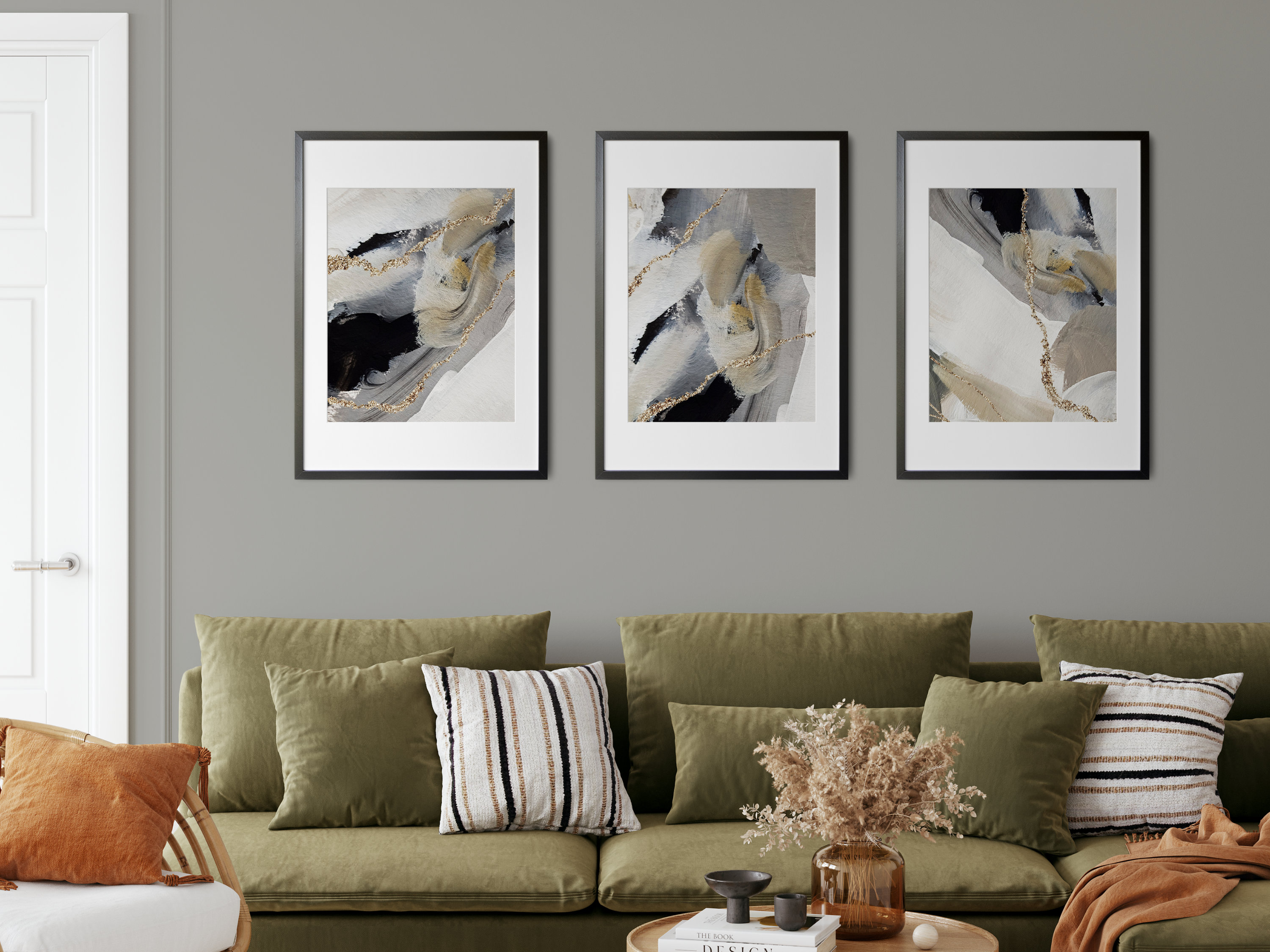 Beige Black and Gold Abstract Art · Set of 3 Prints · Gallery Wall Set ...