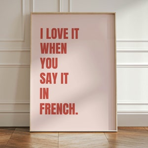I Love You In French Art Print · Pink and Red Wall Art · Pop Art · Gallery Wall Set · Living Room Wall Decor · Girlfriend Gift, Gift For Her