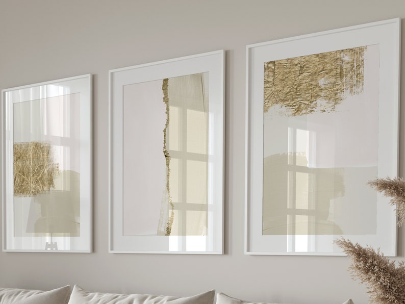 Beige and Gold Abstract Wall Art Set of 3 Prints Etsy UK