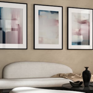 Rosa und Marine Wandkunst 3er Set Drucke · Abstrakte Kunst, Minimalistische Wandkunst, Galerie Wandset, Wohnzimmer Wand dekor, Dunkelblau Blush Pink