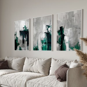 Jade Grün Abstraktes Set von 3 Drucken, Abstrakte Kunst, Galerie Wand Set, Wohnzimmer Dekor, Abstrakte Malerei Poster, Große Wandkunst,