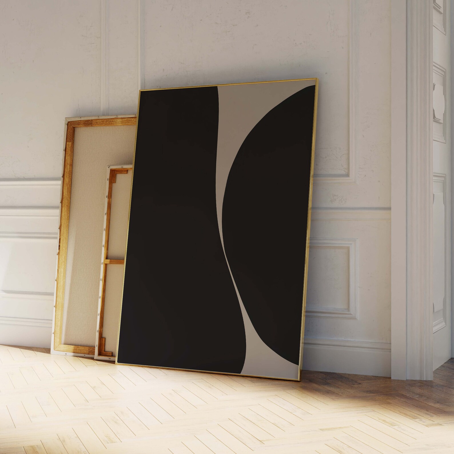 Mid Century Modern Wall Art, Set of 3 Prints, Black & Beige Wall Art ...