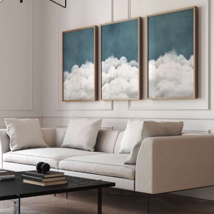 Himmel Blau Wolke Wand Kunst Prints, 3er Set Prints, Wolke Poster, Minimalistisch, Japandi Kunst, Abstrakte Kunst, Große Wandkunst, Beruhigung, Zen