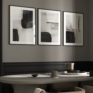 Black and White Wall Art, Set of 3 Prints, Abstract Art Painting, Minimalist Wall Art, Gallery Wall Set, Living Room Decor, Japandi Decor