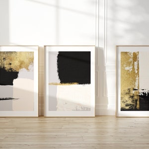 Black and Gold Abstract Wall Art · Set of 3 Prints · Black and Beige ...