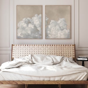 Neutral Wall Decor Over the Bed, Clouds Canvas Wall Art, Set of 2, Beige Above Bed Decor, Bedroom Wall Art, Abstract Art, Housewarming Gift