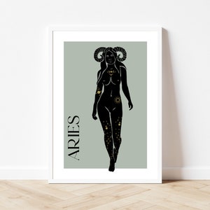 Aries Wall Art · Aries Gifts · Zodiac Print · Sage Green Decor · Astrology Wall Decor, Birthday Gift, Best Friend Gift, Boho Decor Aesthetic
