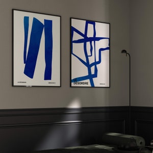 Láminas de arte abstracto azul, juego de 2 láminas, pintura índigo, decoración francesa, minimalista, decoración de sala de estar, dormitorio, moderno, grande, wabi sabi