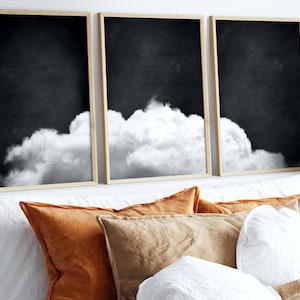Schwarzweiße Wolke, Wandbild, 3er-Set Prints, Monochrom, Über dem Bett, Schlafzimmerdeko, Wolke Poster, Minimalistische Wandkunst, Verträumt