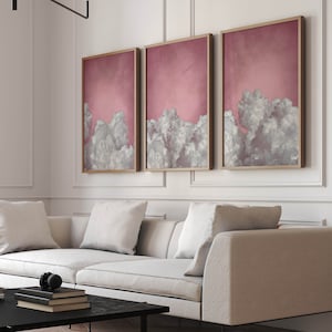 Dusky Pink Cloud Wall Art, Set of 3 Prints, Above Bed Decor, Minimalist Painting, Large Living Room Decor, Wall Decor Over The Bed, Sky Art
