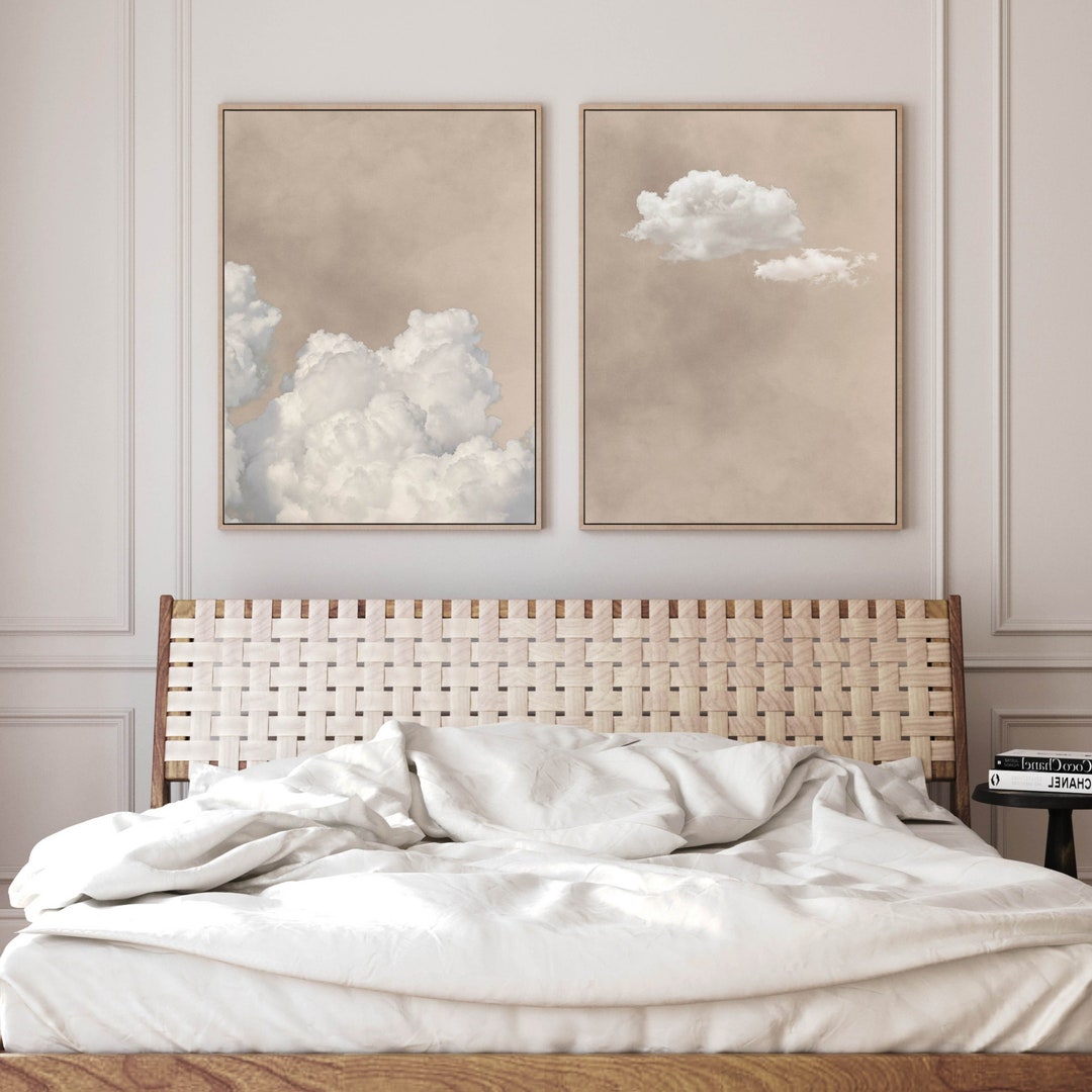 Neutral Wall Decor Over the Bed, Clouds Canvas Wall Art, Set of 2 ...